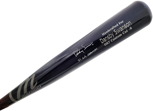 Dansby Swanson Autographed Blue & Brown Marucci Game Model Bat Atlanta Braves "21 WS Champs" Beckett BAS QR Stock #201707