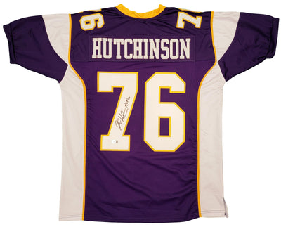 Minnesota Vikings Steve Hutchinson Autographed Purple Jersey "HOF 20" Beckett BAS QR Stock #201206