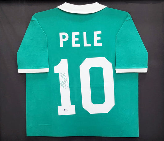 New York Cosmos Pele Autographed Framed Green Jersey Beckett BAS Stock #200930