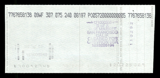 Willie McCovey Autographed 2.75x6 Check San Francisco Giants 1236 SKU #201479