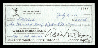 Willie McCovey Autographed 2.75x6 Check San Francisco Giants 1433 SKU #201490