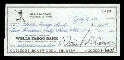 Willie McCovey Autographed 2.75x6 Check San Francisco Giants 1429 SKU #201494
