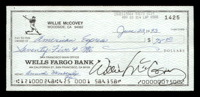 Willie McCovey Autographed 2.75x6 Check San Francisco Giants 1425 SKU #201496