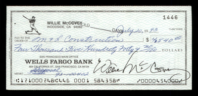 Willie McCovey Autographed 2.75x6 Check San Francisco Giants 1446 SKU #201497