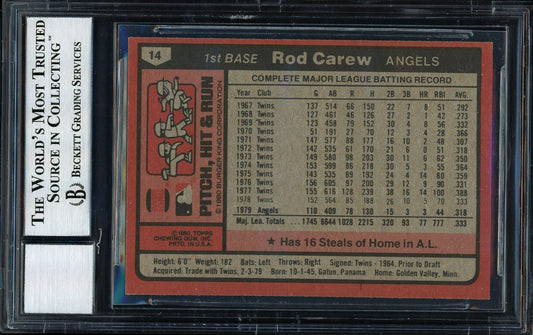 Rod Carew Autographed 1980 Topps Burger King Card #14 California Angels Auto Grade 10 Beckett BAS #12511000