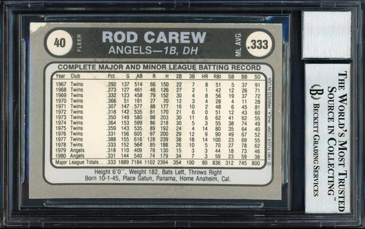 Rod Carew Autographed 1981 Fleer Sticker Card #40 California Angels Auto Grade 10 Beckett BAS #12511103