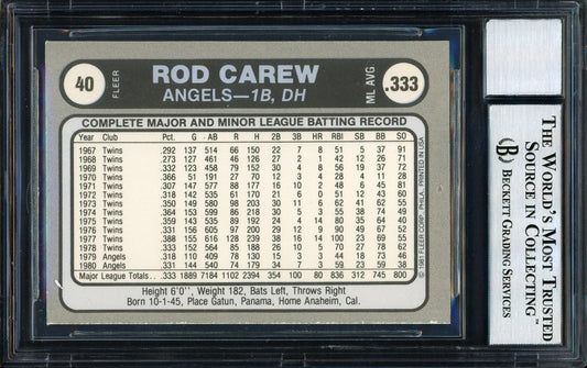 Rod Carew Autographed 1981 Fleer Sticker Card #40 California Angels Auto Grade 10 Beckett BAS #12511104