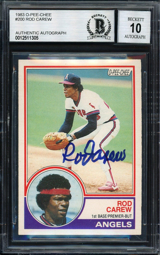 Rod Carew Autographed 1983 O-Pee-Chee Card #200 California Angels Auto Grade 10 Beckett BAS #12511305