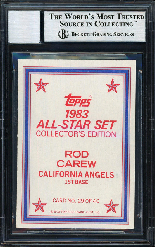 Rod Carew Autographed 1983 Topps All Star Set Card #29 California Angels Auto Grade 10 Beckett BAS Stock #186069