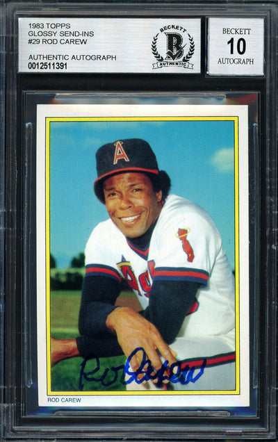 Rod Carew Autographed 1983 Topps All Star Set Card #29 California Angels Auto Grade 10 Beckett BAS Stock #186069