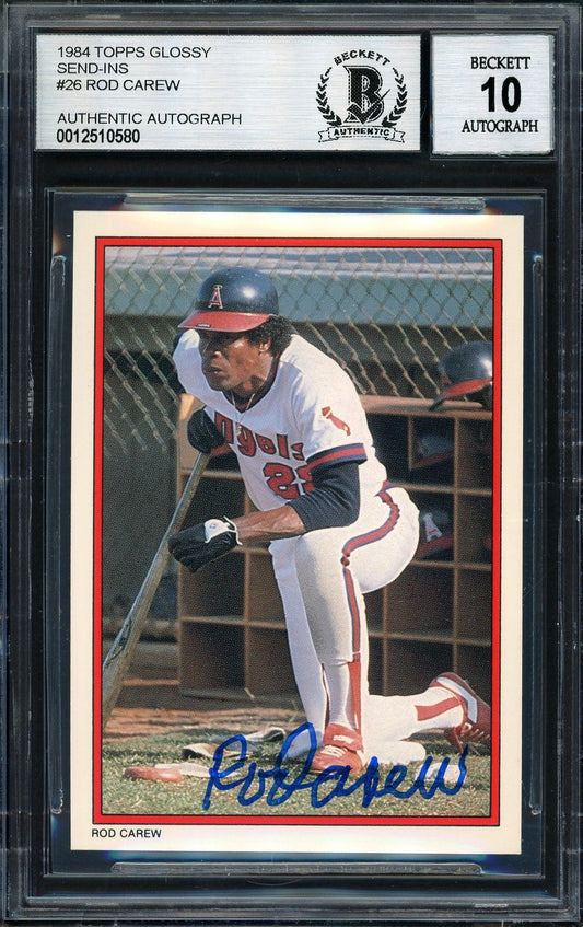 Rod Carew Autographed 1984 Topps All Star Set Card #26 California Angels Auto Grade 10 Beckett BAS #12510580