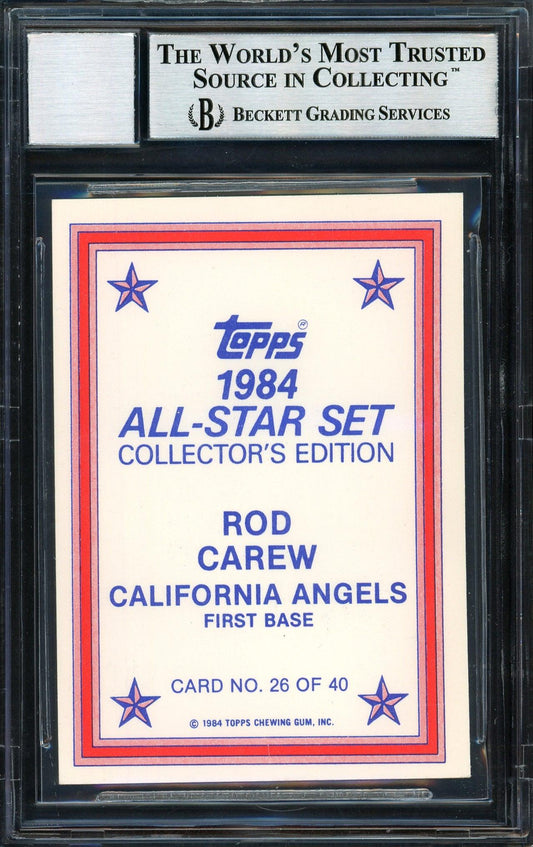 Rod Carew Autographed 1984 Topps All Star Set Card #26 California Angels Auto Grade 10 Beckett BAS #12510583