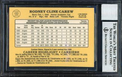 Rod Carew Autographed 1985 Leaf Card #132 California Angels Auto Grade 10 Beckett BAS #12510721