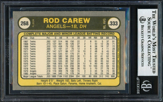 Rod Carew Autographed 1981 Fleer Card #268 California Angels Beckett BAS #12511875