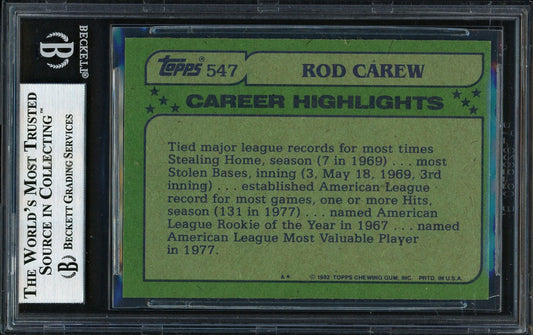 Rod Carew Autographed 1982 Topps All Star Card #547 California Angels Beckett BAS Stock #186117