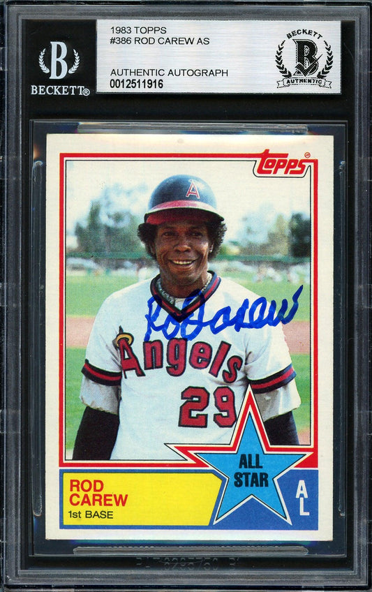Rod Carew Autographed 1983 Topps All Star Card #386 California Angels Beckett BAS #12511916