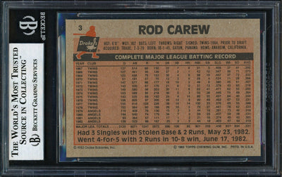 Rod Carew Autographed 1983 Topps Drake's Card #3 California Angels Beckett BAS #12511923