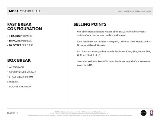 2020-21 Panini Mosaic Basketball Fast Break Box