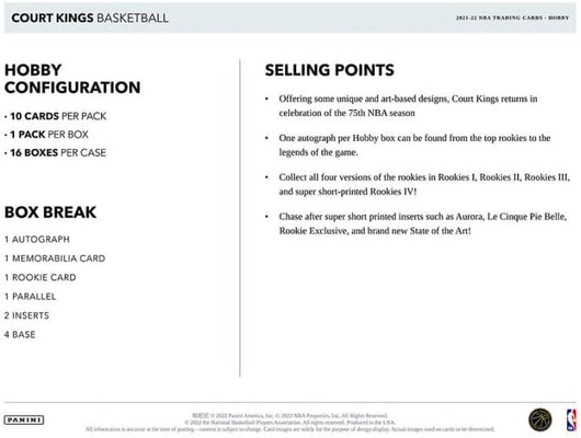 2021-22 Panini Court Kings Basketball Hobby Box