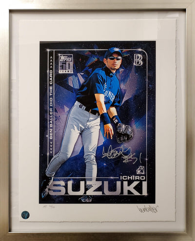 Ichiro Suzuki Autographed Framed Topps Project 2020 Fine Art Print Seattle Mariners "51" With Ben Baller AP #/20 IS Holo Stock #190513