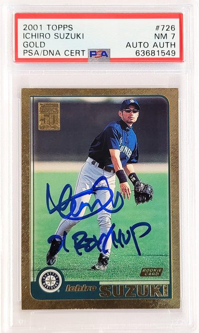Ichiro Suzuki Autographed 2001 Topps Gold Rookie Card #726 Seattle Mariners PSA 7 "01 ROY MVP" PSA/DNA #63681549