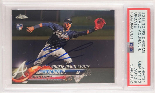 Ronald Acuna Jr. Autographed 2018 Topps Chrome Update Rookie Card #HMT31 Atlanta Braves PSA 10 Auto Grade Mint 9 PSA/DNA #56463132