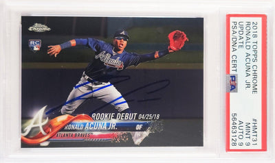 Ronald Acuna Jr. Autographed 2018 Topps Chrome Update Rookie Card #HMT31 Atlanta Braves PSA 9 Auto Grade Mint 9 PSA/DNA #56463128
