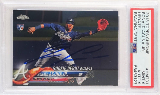 Ronald Acuna Jr. Autographed 2018 Topps Chrome Update Rookie Card #HMT31 Atlanta Braves PSA 9 Auto Grade Mint 9 PSA/DNA #56463127