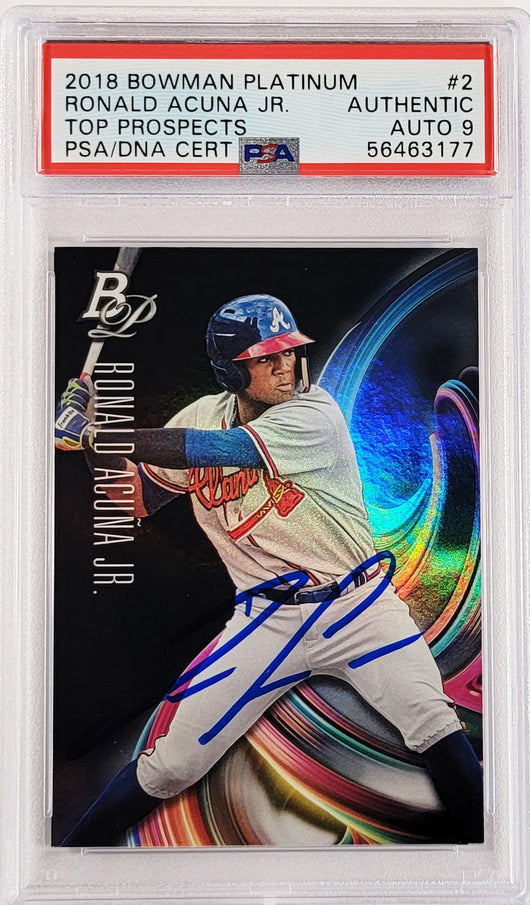 Ronald Acuna Jr. Autographed 2018 Bowman Platinum Top Prospects Rookie Card #2 Atlanta Braves Auto Grade Mint 9 PSA/DNA #56463177