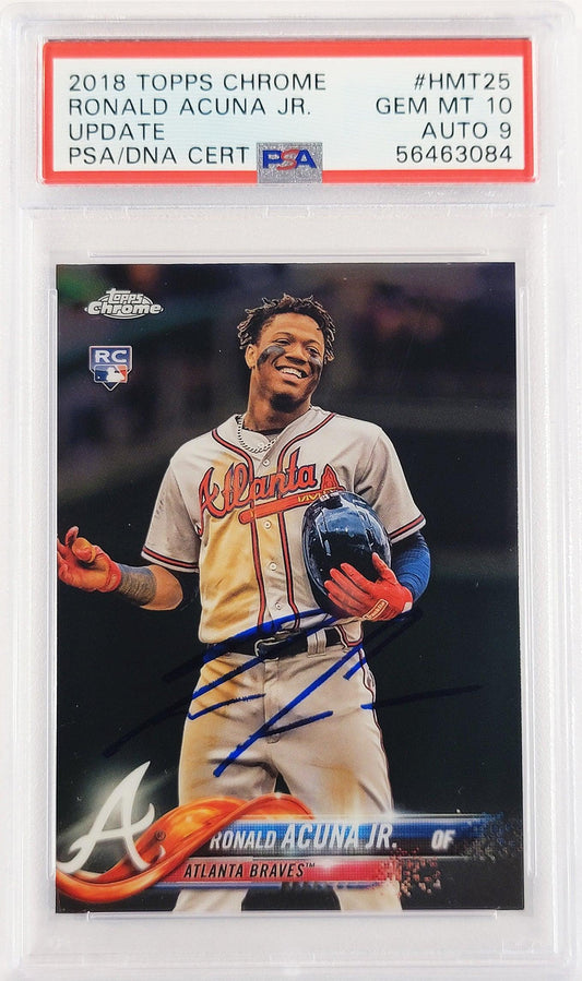 Ronald Acuna Jr. Autographed 2018 Topps Chrome Update Rookie Card #HMT25 Atlanta Braves PSA 10 Auto Grade Mint 9 PSA/DNA #56463084