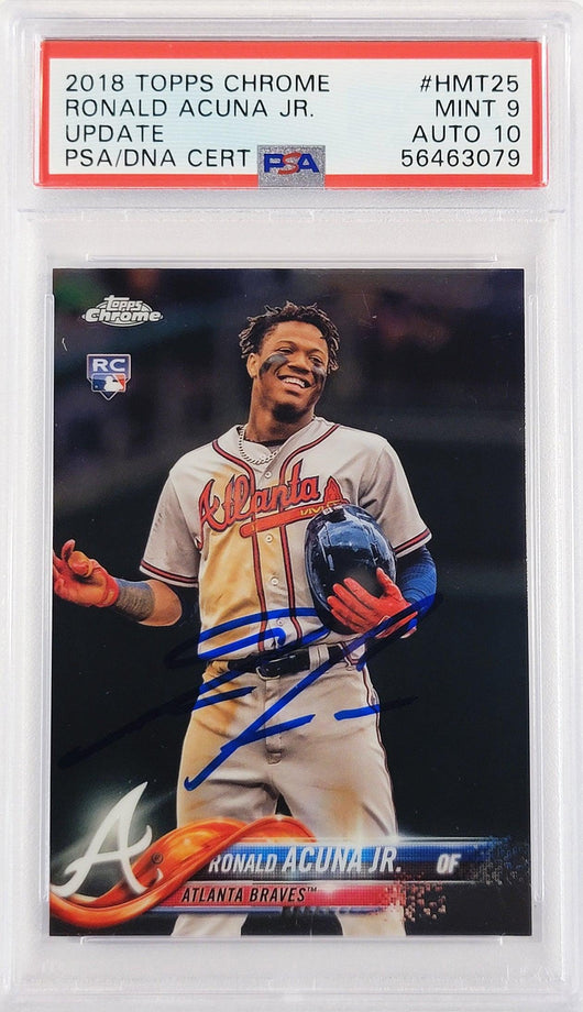 Ronald Acuna Jr. Autographed 2018 Topps Chrome Update Rookie Card #HMT25 Atlanta Braves PSA 9 Auto Grade Gem Mint 10 PSA/DNA #56463079