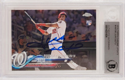 Juan Soto Autographed 2018 Topps Chrome Update Rookie Card #HMT98 Washington Nationals Beckett BAS #14231634
