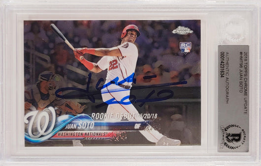 Juan Soto Autographed 2018 Topps Chrome Update Rookie Card #HMT98 Washington Nationals Beckett BAS #14231634
