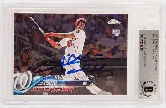Juan Soto Autographed 2018 Topps Chrome Update Rookie Card #HMT98 Washington Nationals Beckett BAS #14231635