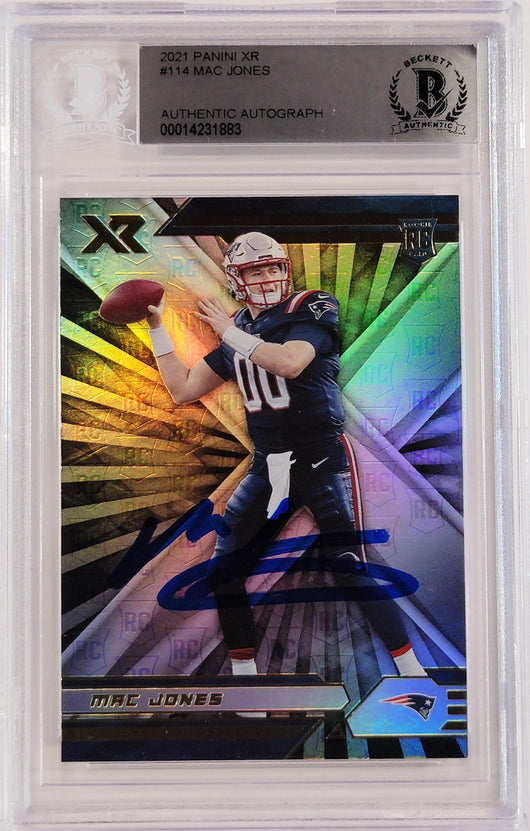 Mac Jones Autographed 2021 Panini XR Rookie Card #114 New England Patriots Beckett BAS #14231883