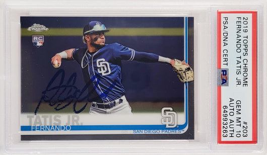 Fernando Tatis Jr. Autographed 2019 Topps Chrome Rookie Card #203 San Diego Padres PSA 10 (Bubbling) PSA/DNA #64993263