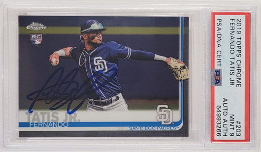 Fernando Tatis Jr. Autographed 2019 Topps Chrome Rookie Card #203 San Diego Padres PSA 9 (Bubbling) PSA/DNA #64993266