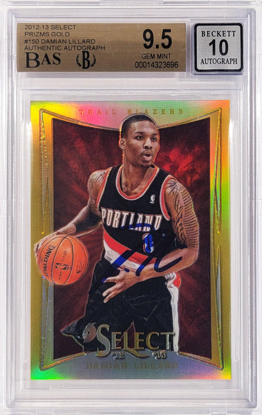 Damian Lillard Autographed 2012-13 Select Gold Prizms Rookie Card #150 Portland Trail Blazers BGS 9.5 Auto Grade Gem Mint 10 #5/10 Beckett BAS #14323696