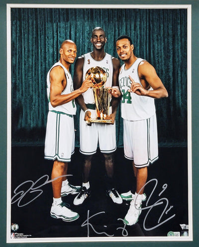 Paul Pierce, Kevin Garnett & Ray Allen Autographed Framed 16x20 Photo Boston Celtics Big 3 Beckett BAS QR Stock #209393