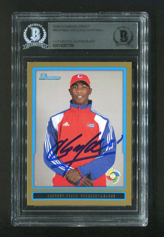 2009 Aroldis Chapman BGS Authentic Autograph Bowman Draft #BDPW24 Signed Rookie Baseball Card