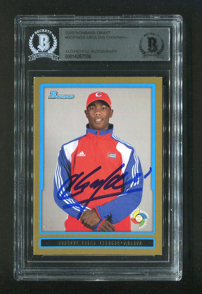 2009 Aroldis Chapman BGS Authentic Autograph Bowman Draft #BDPW24 Signed Rookie Baseball Card