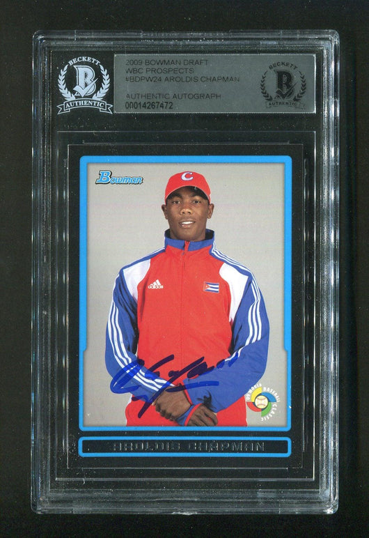 2009 Aroldis Chapman BGS Authentic Autograph Bowman Draft WBC Prospects #BDPW24 Signed Rookie Baseball Card