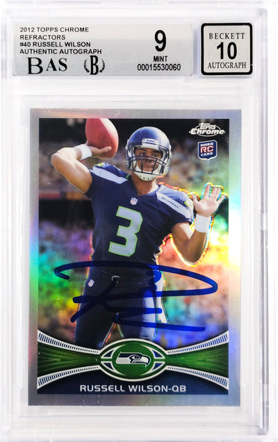 Russell Wilson Autographed 2012 Topps Chrome Refractor Rookie Card #40 Seattle Seahawks BGS 9 Auto Grade Gem Mint 10 Beckett BAS #15530060