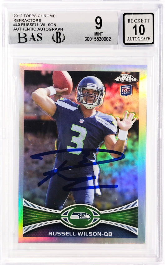 Russell Wilson Autographed 2012 Topps Chrome Refractor Rookie Card #40 Seattle Seahawks BGS 9 Auto Grade Gem Mint 10 Beckett BAS #15530062