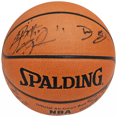 2002-03 St. Vincent-St. Mary Fighting Irish Multi Signed Autographed Basketball With 8 Total Signatures Including LeBron "King" James High School Signature PSA/DNA #AI01382