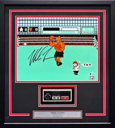 Mike Tyson Autographed Framed 11x14 Photo Punch-Out!! With NES Controller Beckett BAS Stock #220544