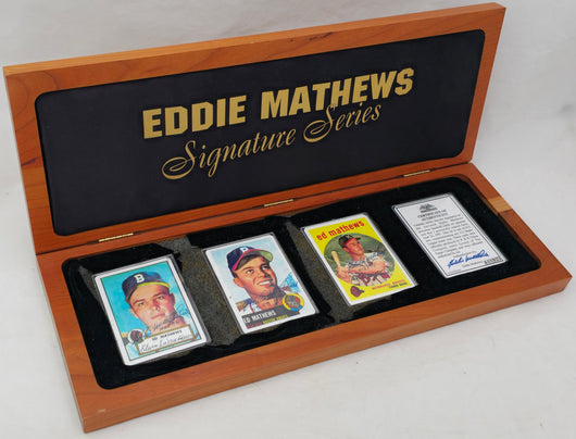 Eddie Mathews Autographed Porcelain Baseball Card Set Milwaukee Braves "53 59 HRC, 512 HRs & HOF 78" With 3 Signed Cards #36/512 Signature Series #A11823