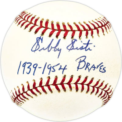Sibby Sisti Autographed Official MLB Baseball Boston Braves "1939-54 Braves" Beckett BAS QR #BM25947