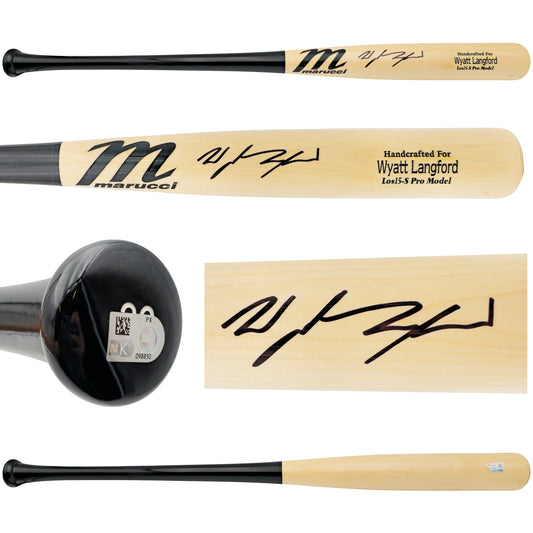 Wyatt Langford Autographed Blonde Marucci Player Model Baseball Bat Texas Rangers Fanatics and MLB Holo