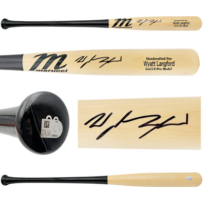 Wyatt Langford Autographed Blonde Marucci Player Model Baseball Bat Texas Rangers Fanatics and MLB Holo